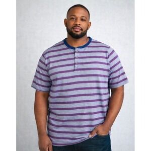 Sean John Henley Tee Men's 2X Navy Burgundy Striped Y2K Casual Streetwear